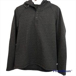 Rainforest long sleeve hooded shirt dark grey mens size small, kids XL‎